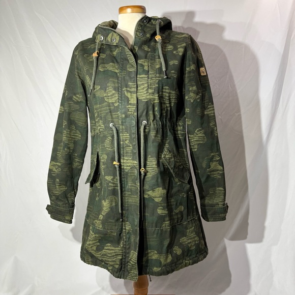 tentree Jackets & Blazers - Tentree Camo Anorak Jacket 100% Organic Cotton Waist Cinch Hooded Long Rain Coat